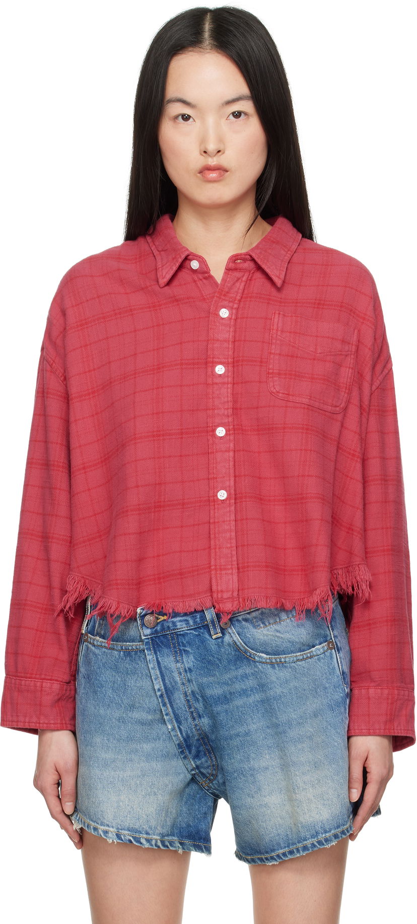 Košulja R13 R13 Drop Neck Cropped Shirt Crvena | R13WR150-R505B