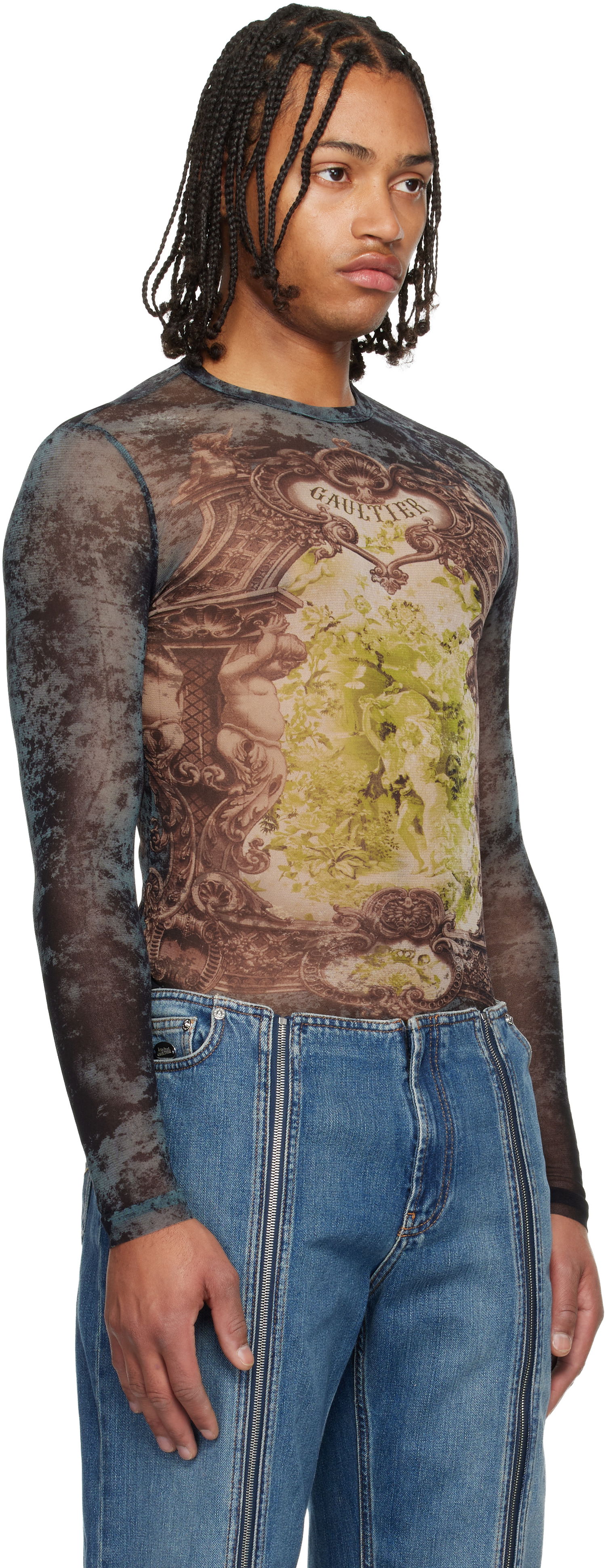 Majice i majice bez rukava Jean Paul Gaultier The Blue Médaillon Printed Long Sleeve Mesh Top Višebojno | 25/04-W-TO305-M006P-005740, 1