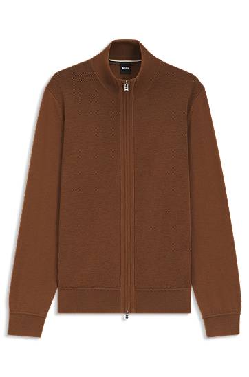 Džemper BOSS Virgin Wool Zip-Up Cardigan Smeđa | 50543153