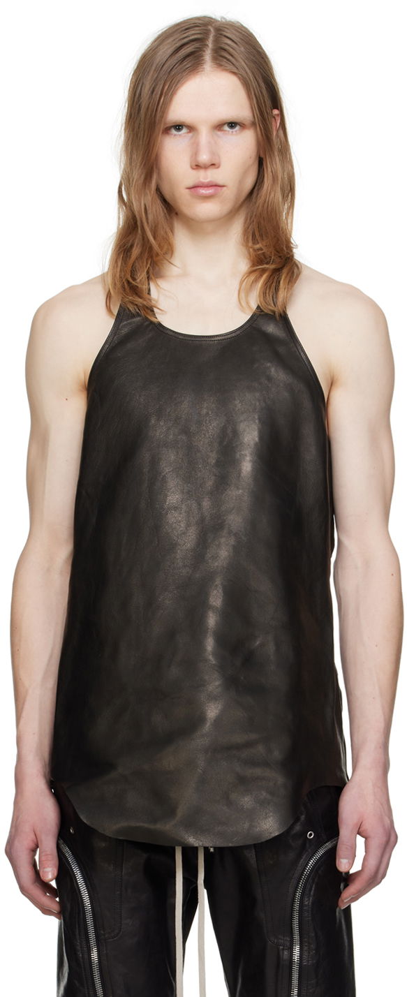 Majica bez rukava Rick Owens Scoop Neck Leather Tank Top Crna | RU01D3191 LNV
