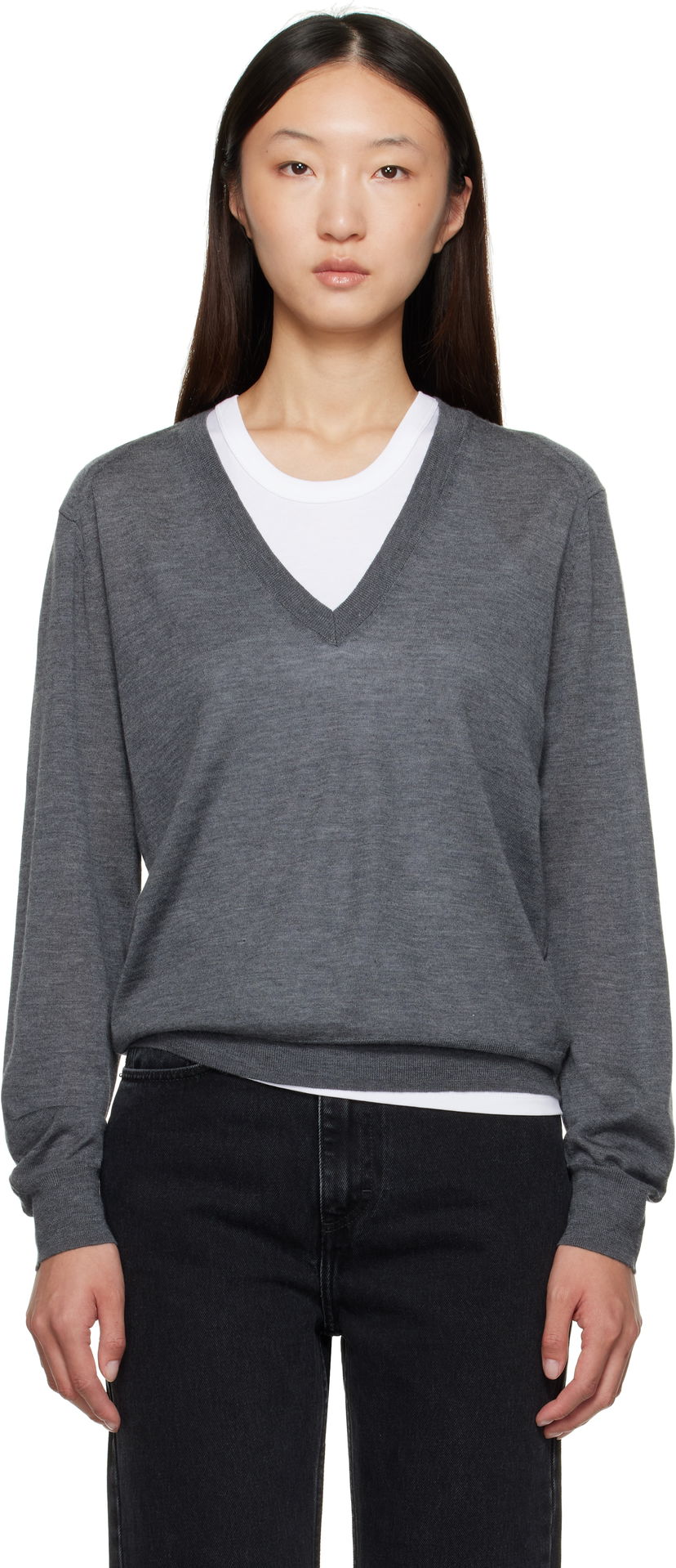 Džemper Loulou de Saison Loulou de Saison Julio Cashmere V-Neck Sweater Siva | JULIO