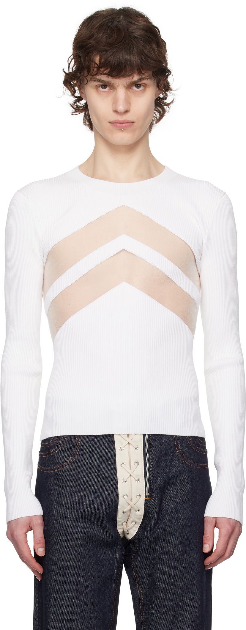 Džemper Jean Paul Gaultier Jean Paul Gaultier 'The Chevrons' Ribbed Sweater Bijela | 25/33-F-TO265-M085-01