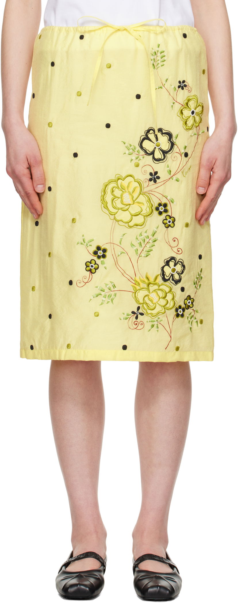 Suknja KENZO Kenzo Paris 'KENZO Peonies' Embroidered Straight Midi Skirt Žuta | FF52JU3029CD