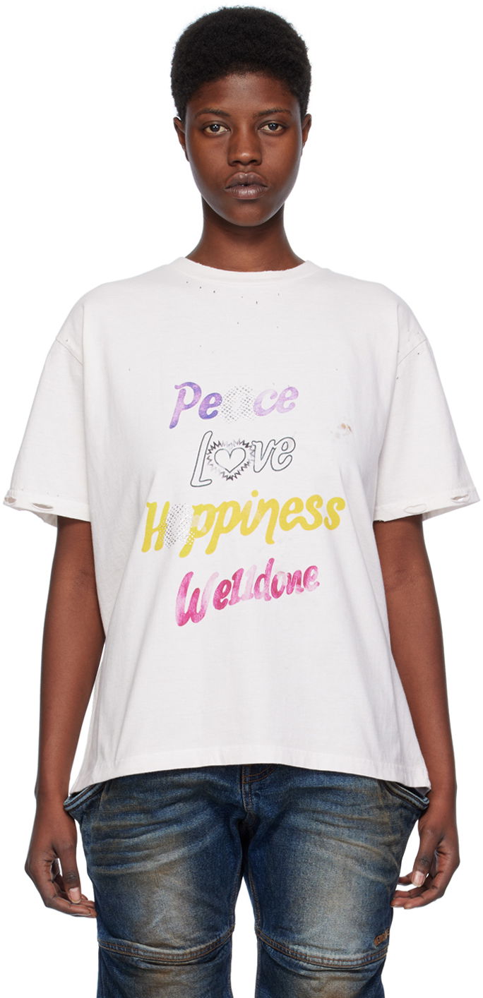 Majica kratkih rukava We11done We11done Lettering Distressed T-Shirt Bijela | WD-TT0-24-705-U-WH
