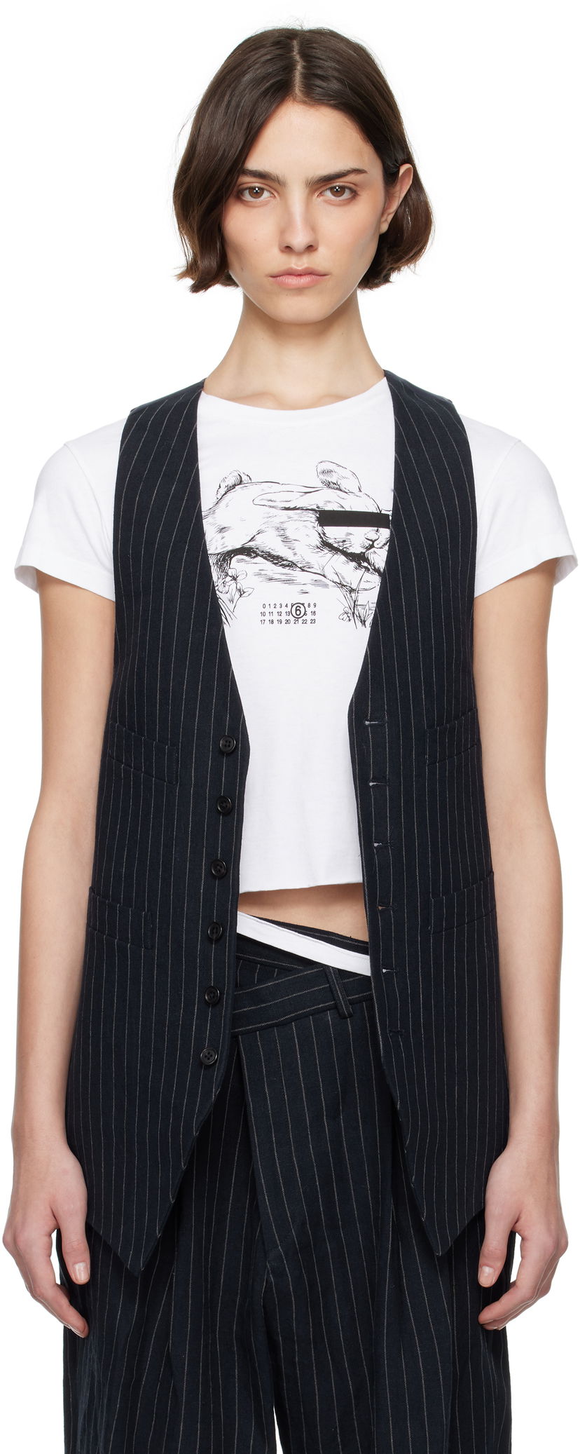 Prsluk R13 R13 Pinstripe Elongated Vest Tamnoplava | R13WR400-R513A