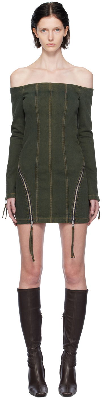 Haljina Blumarine Off-The-Shoulder Denim Minidress Zelena | A344J036A