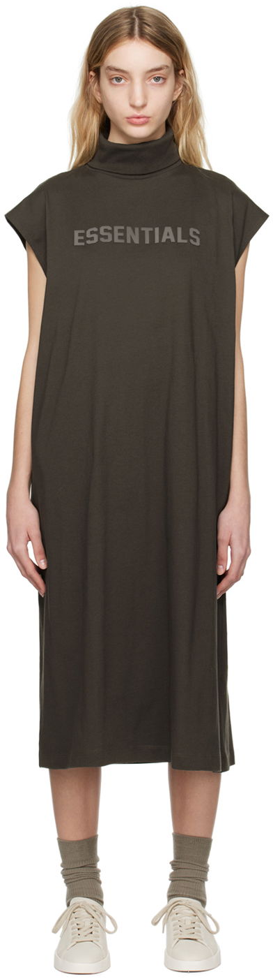 Haljina Fear of God ESSENTIALS Sleeveless Turtleneck Midi Dress Smeđa | 125BT225030FW