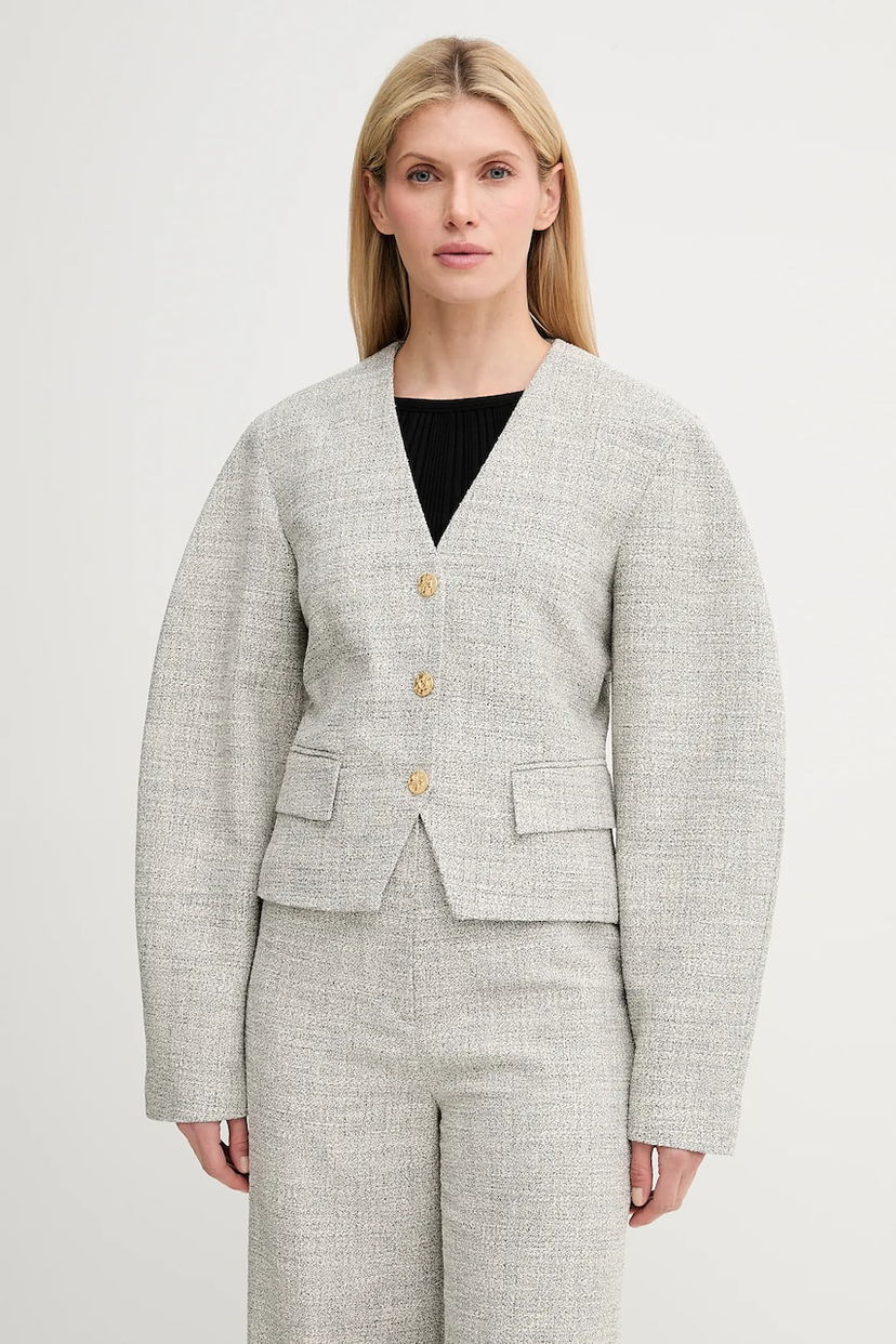 Prsluk Nanushka Nanushka Kiyo Cropped Tweed Jacket Siva | NW25SSOW30199