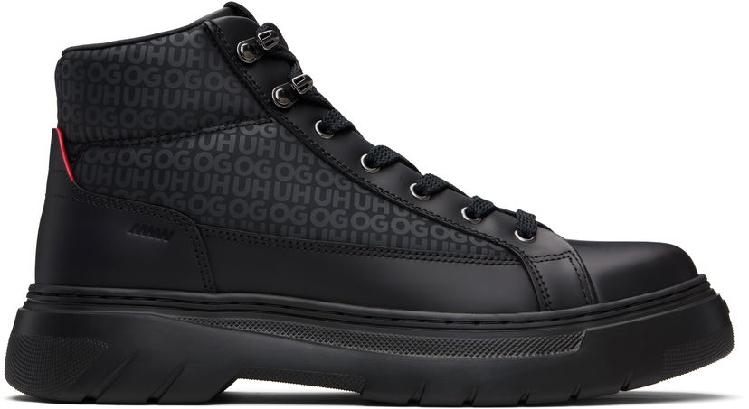 Tenisice i cipele BOSS HUGO Printed-Logo Faux-Leather Boots Crna | 50552644