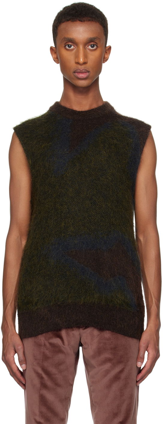 Džemper Paul Smith Paul Smith Photogram Leaves Sleeveless Sweater Smeđa | M1R-928Y-N02512-73