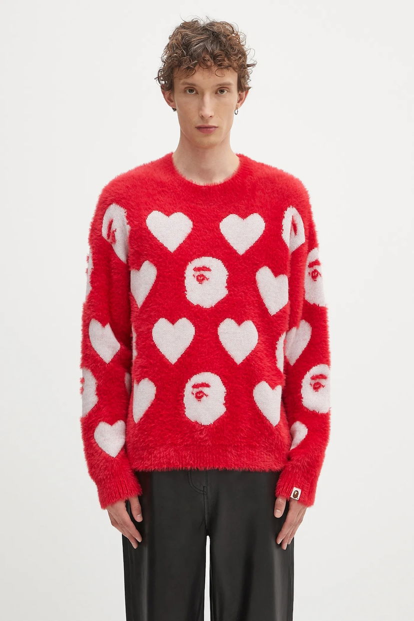 Džemper BAPE A Bathing Ape I Love Bape Monogram Fuzzy Sweater Crvena | 1K80220006