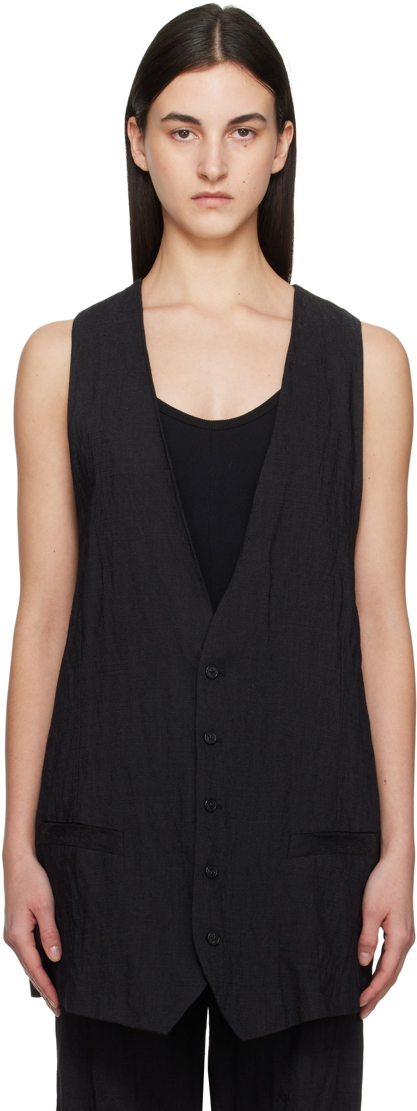 Prsluk Maison Margiela MM6 Maison Margiela Crinkled Tailoring Vest Crna | S52FB0093 M35253