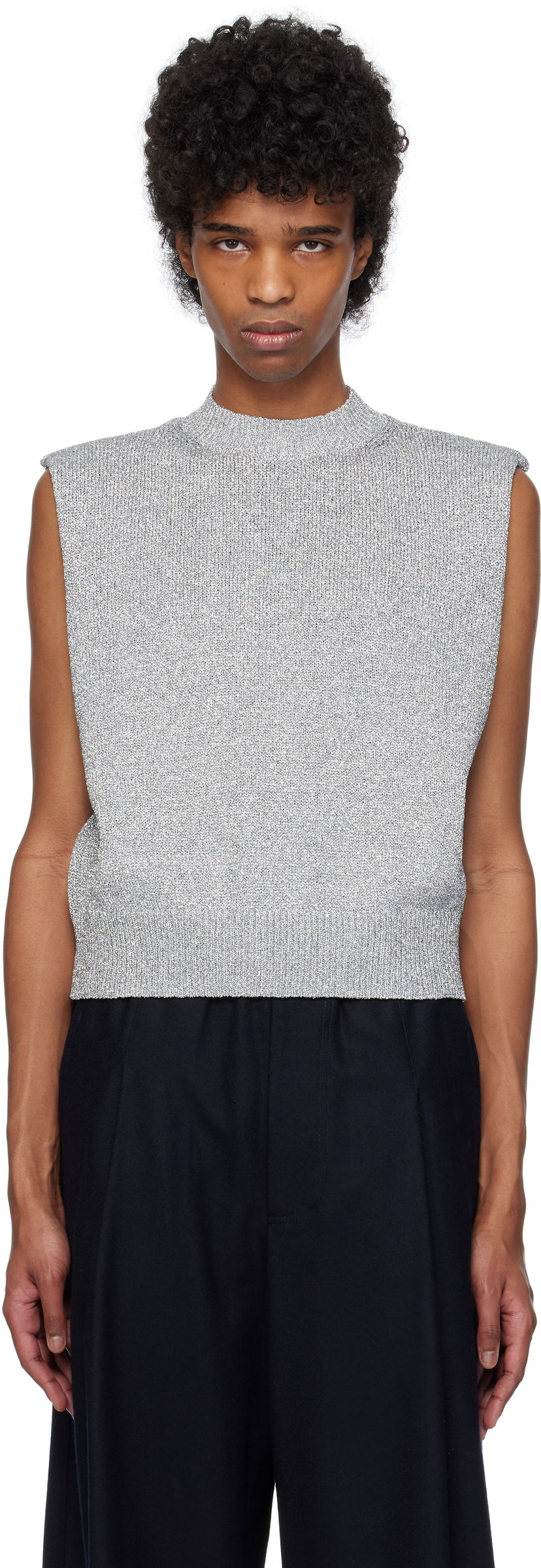 Džemper Dries Van Noten Dries Van Noten Metallic Knit Vest Siva | 251-021222-1706