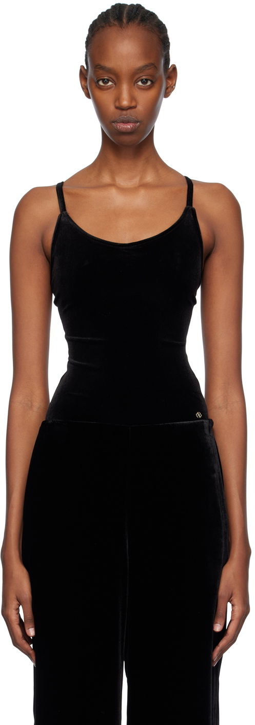 Majica bez rukava Anine Bing Alissa Velvet Bodysuit Crna | A-08-7405-009
