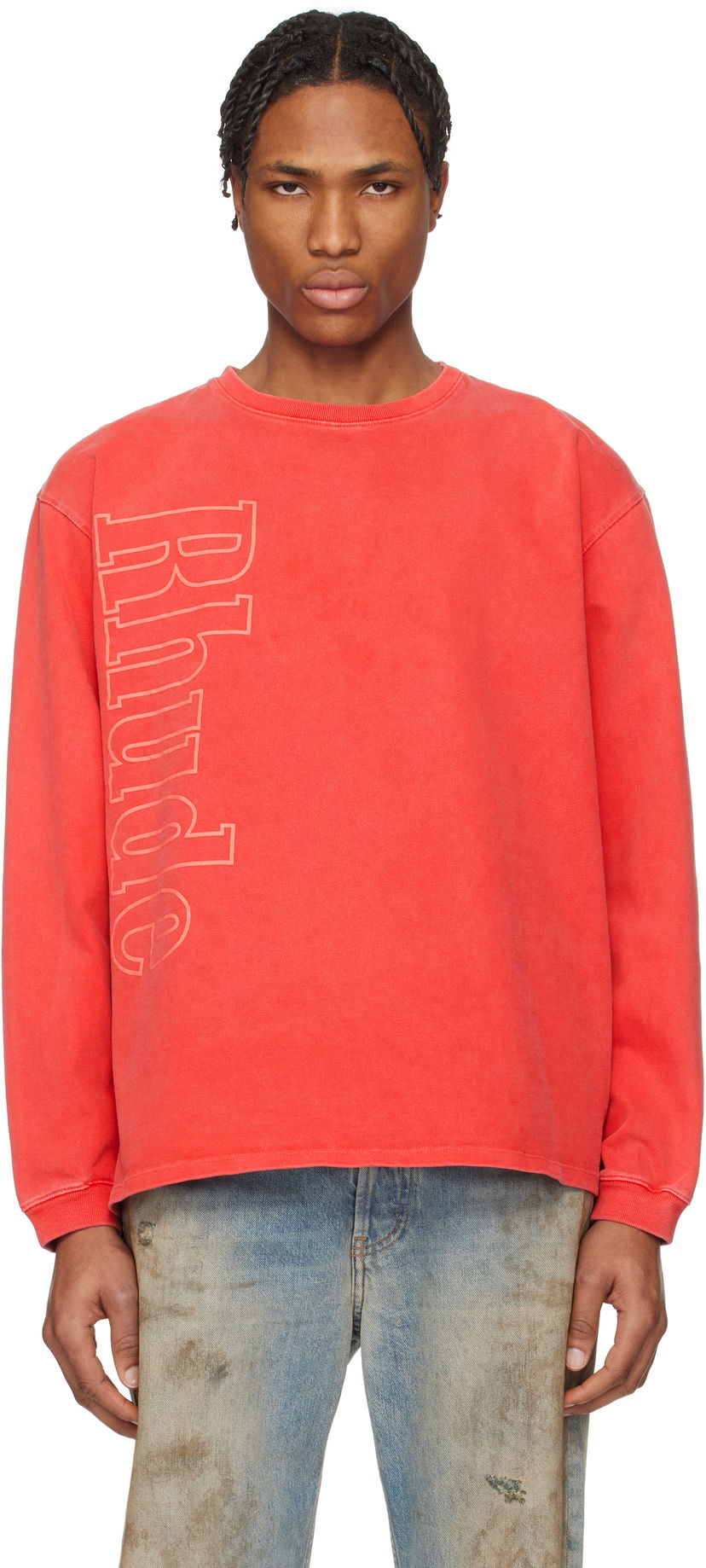 Dukserice Rhude Rhude Side Logo Long Sleeve T-Shirt Crvena | RHPS25TT13012