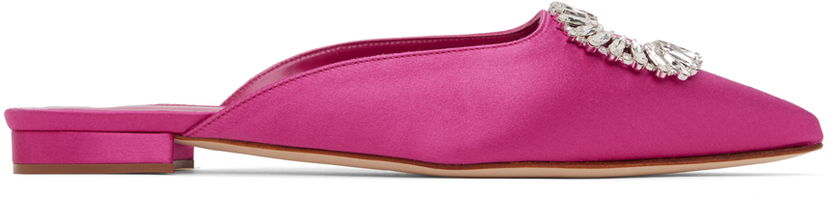 Njega cipela Manolo Blahnik Manolo Blahnik Sigulona Satin Mules with Jewel Embellishment Ružičasta | 222-1039