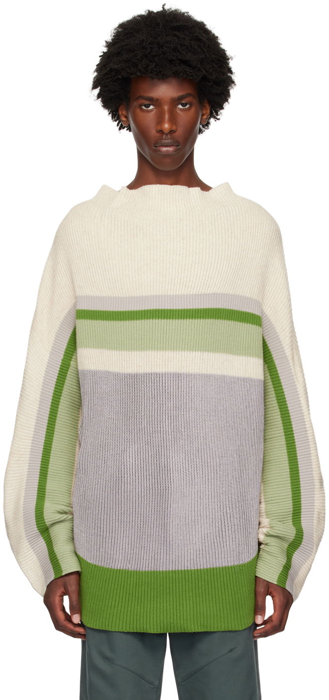 Džemper KIKO KOSTADINOV Off-White & Green Essick Stripe Turtleneck Bijela | KKAW24KN02-99