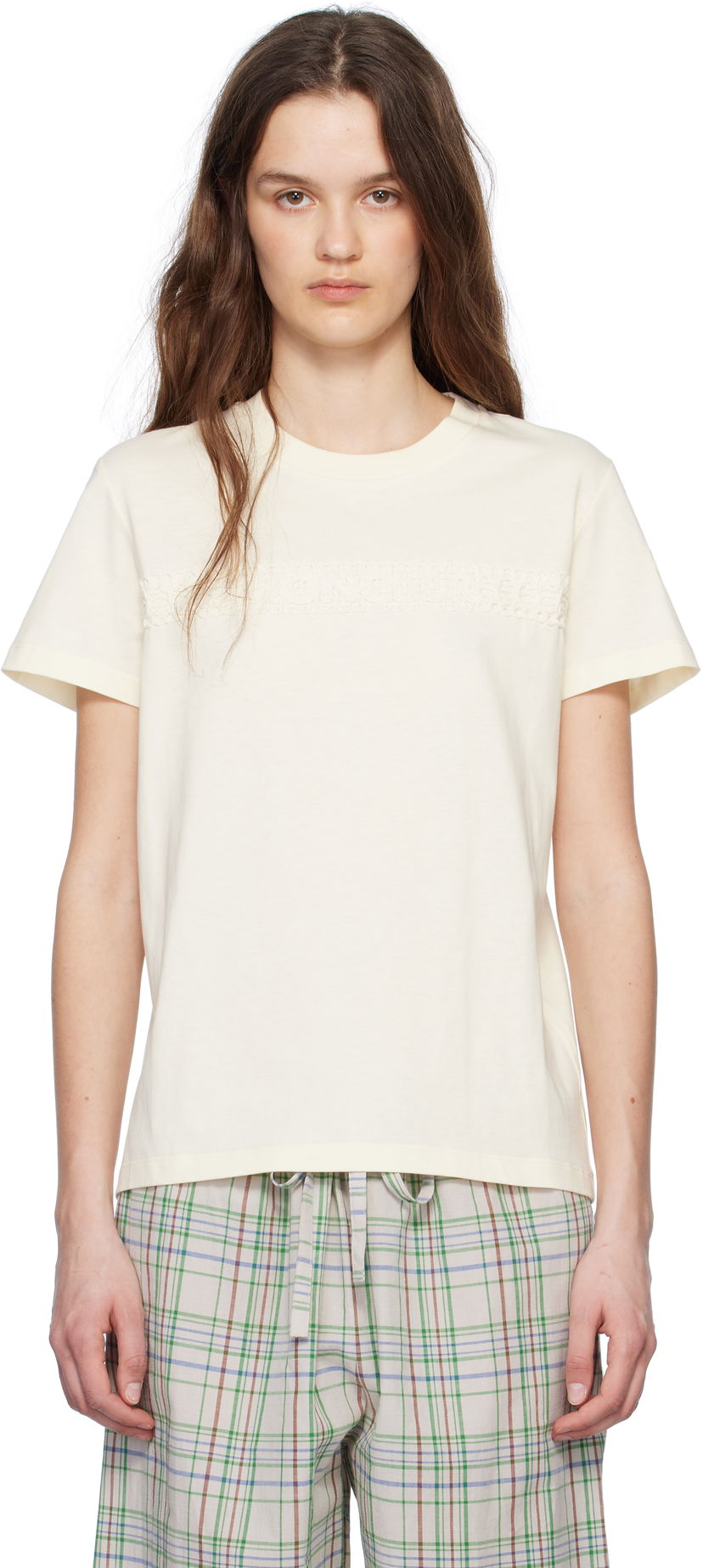 Majica kratkih rukava Moncler Moncler Short Sleeve T-Shirt with Lace Detail Žuta | K10938C0004489AUO