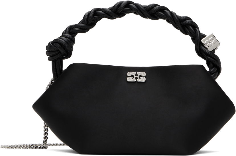 Ručna torbica GANNI Satin Mini Bou Bag with Braided Handle and Crystal Logo Crna | A6340