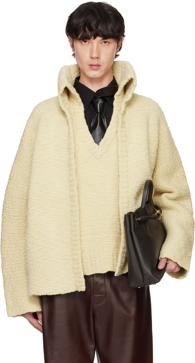 Džemper Bottega Veneta Textured Wool Double Layer Cardigan Žuta | 810791 V4JY0 9577