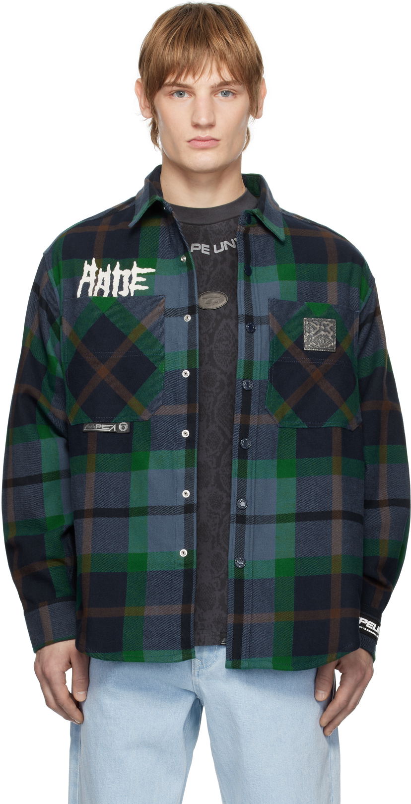 Košulja AAPE by A Bathing Ape AAPE by A Bathing Ape 'AAPE UNVS' Long Sleeve Check Shirt Plava | AAPSTM8504XXNNYM