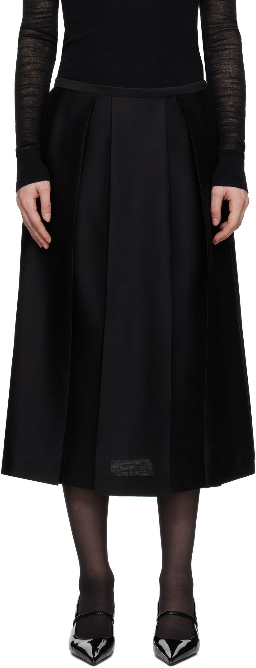 Suknja TOTEME TOTEME Twinflower Pleated Midi Skirt Crna | 251-WRB0273-FB0324