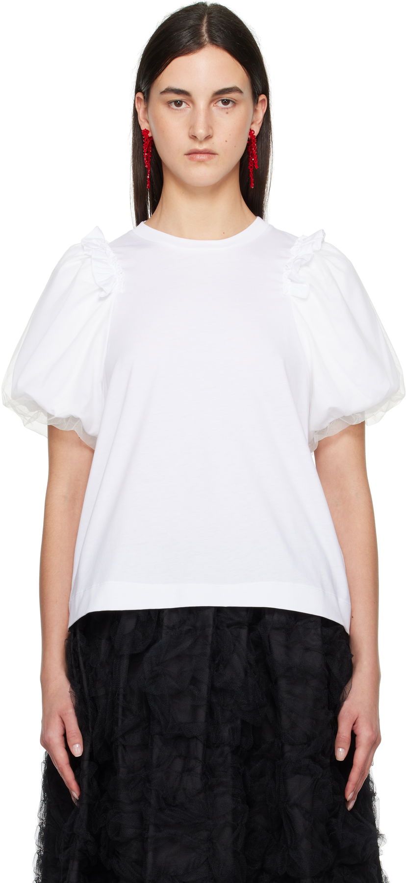 Majica kratkih rukava Simone Rocha Simone Rocha Tulle Overlay Puff Sleeve T-Shirt Bijela | 5179 0553
