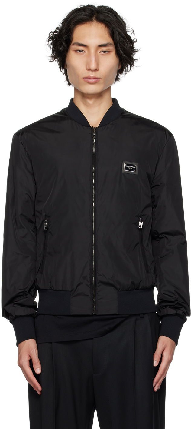 Bomber jakna Dolce & Gabbana Black Plaque Bomber Jacket Crna | G9ABPTG7F2J
