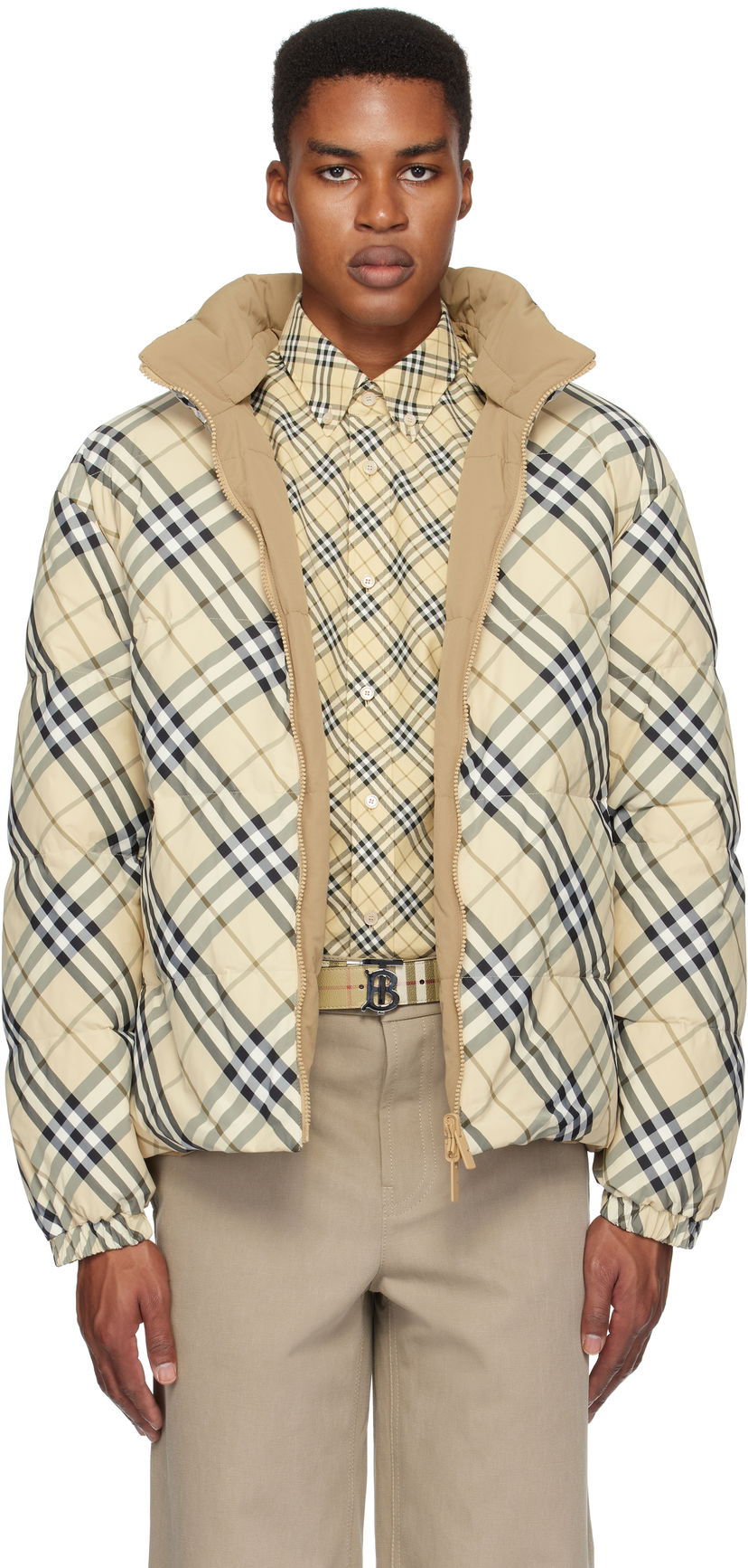 Pernata jakna Burberry Check Puffer Reversible Down Jacket Bež | 8098487