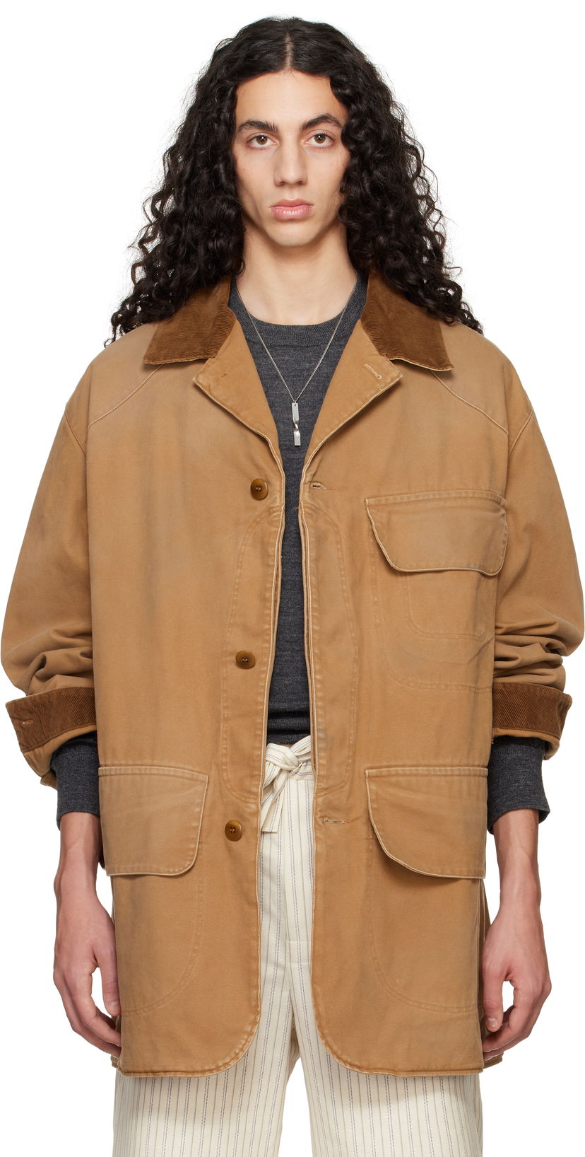 Jakna Maison Margiela Maison Margiela Corduroy Collar Waxed Jacket Smeđa | S50AM0625 M35206