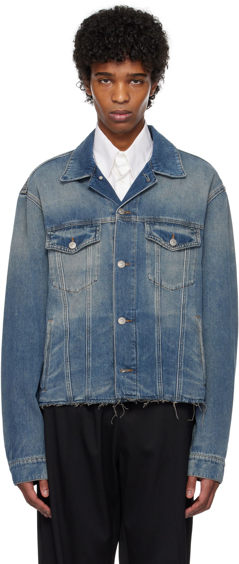 Jakna Maison Margiela MM6 Maison Margiela Raw Edge Denim Jacket Plava | SH0AM0047 M30017