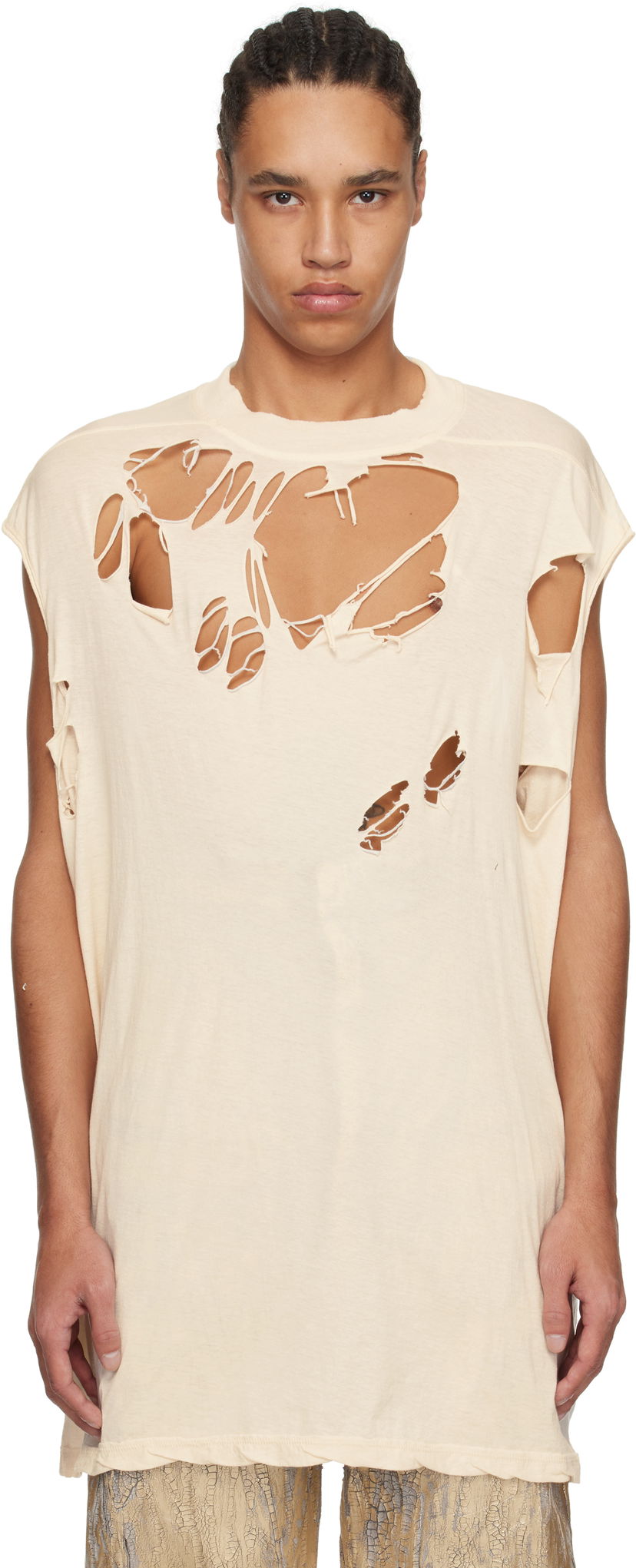 Majica bez rukava Rick Owens Rick Owens DRKSHDW Distressed Sleeveless T-Shirt Bež | DU01E3158 BHNDSD