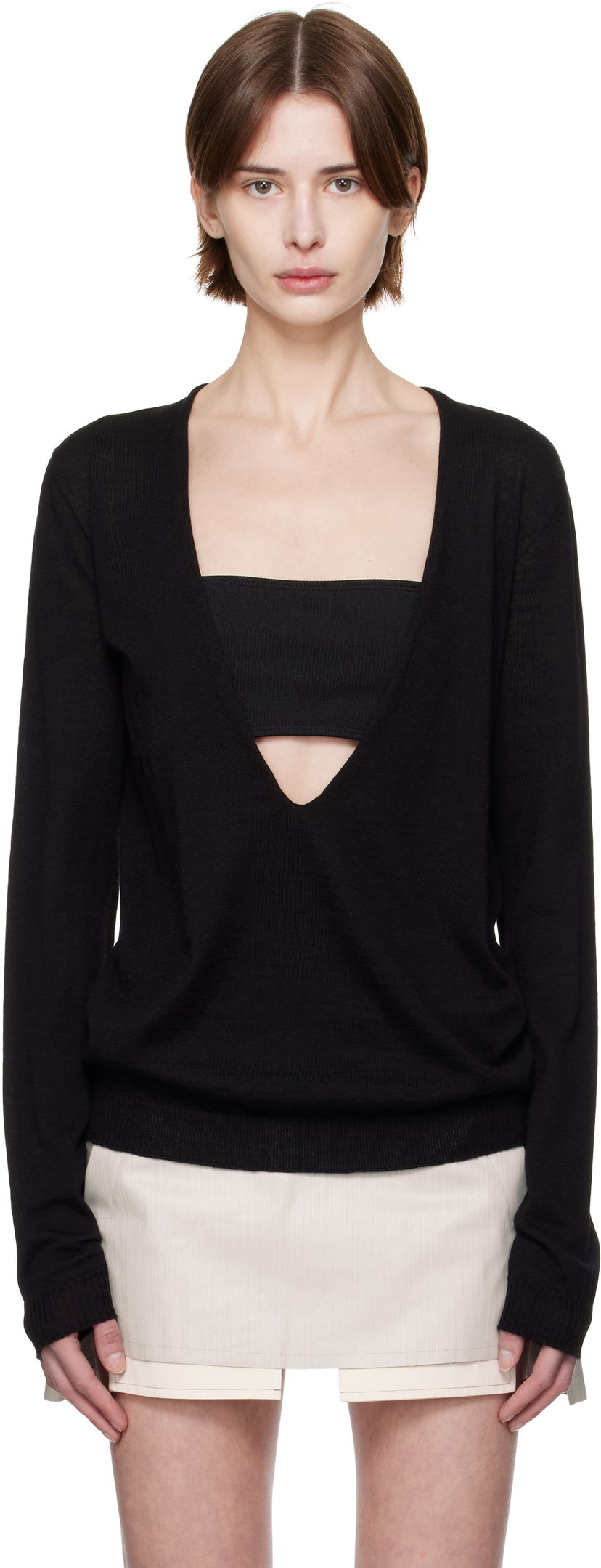 Džemper Rick Owens Rick Owens Hollywood Xtreme V-Neck Pullover Crna | RP01E7668 M