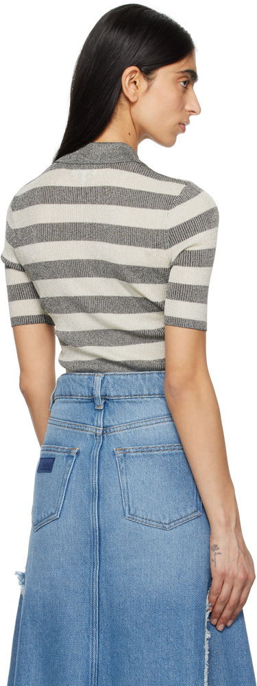 Džemper GANNI GANNI Sparkle Rib Knit Striped Polo Siva | K2482, 2