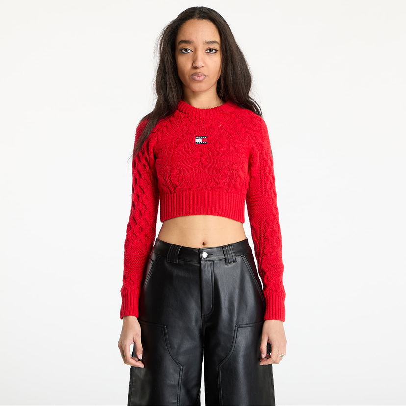 Džemper Tommy Hilfiger Tommy Jeans Badge Star Cable Crop Sweater Crvena | DW0DW19882 XME