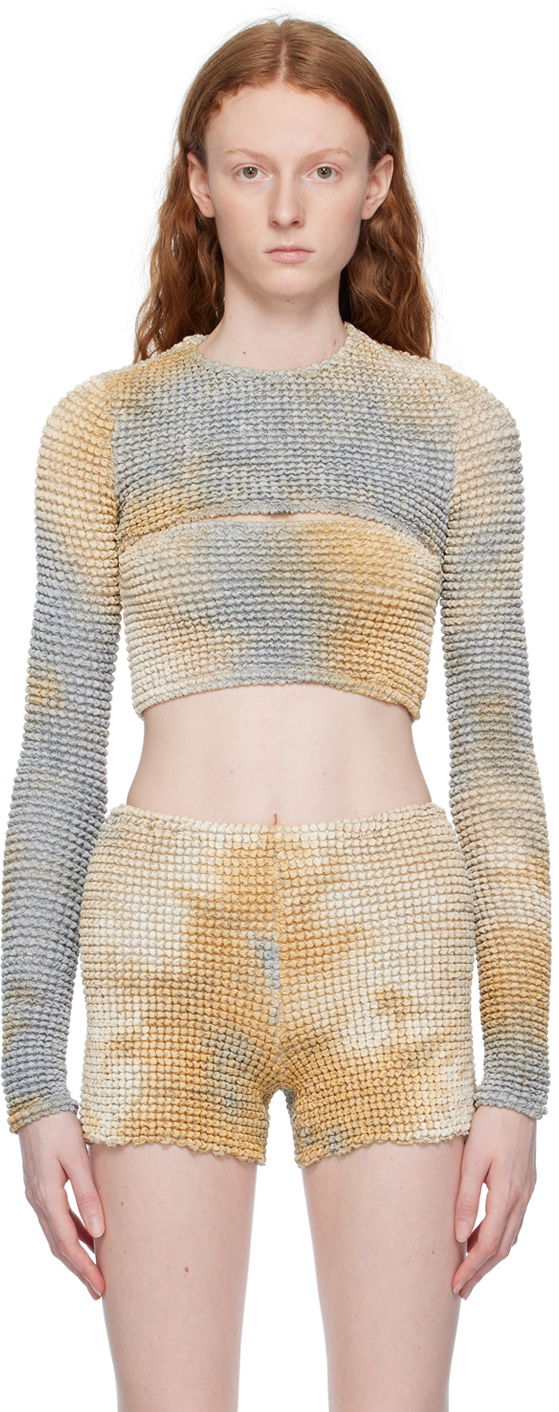 Majica kratkih rukava Off-White Beige & Navy Double Long Sleeve T-Shirt Bež | OWAD216S23FAB0056200
