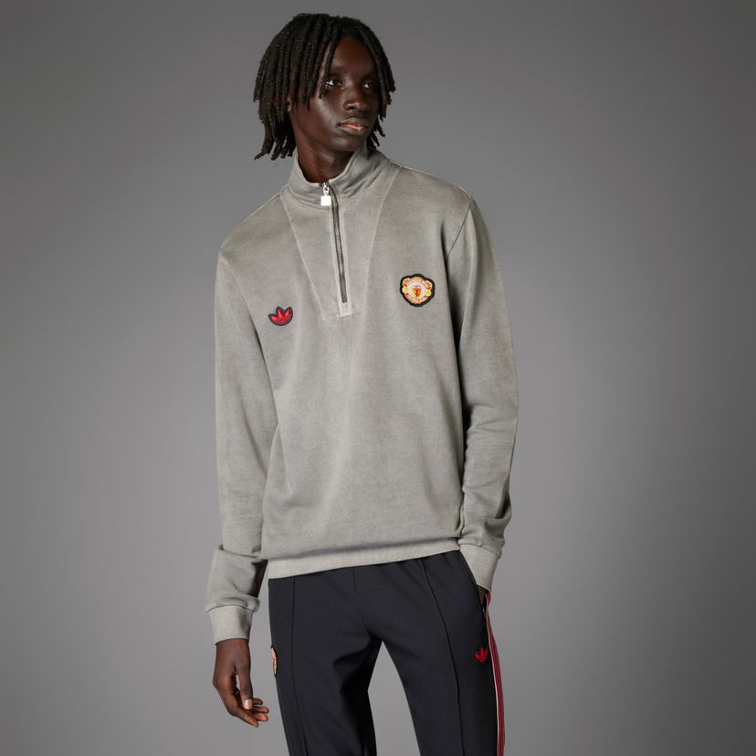 Džemper adidas Performance Manchester United Terrace Icons Half-Zip Top Siva | JF0384