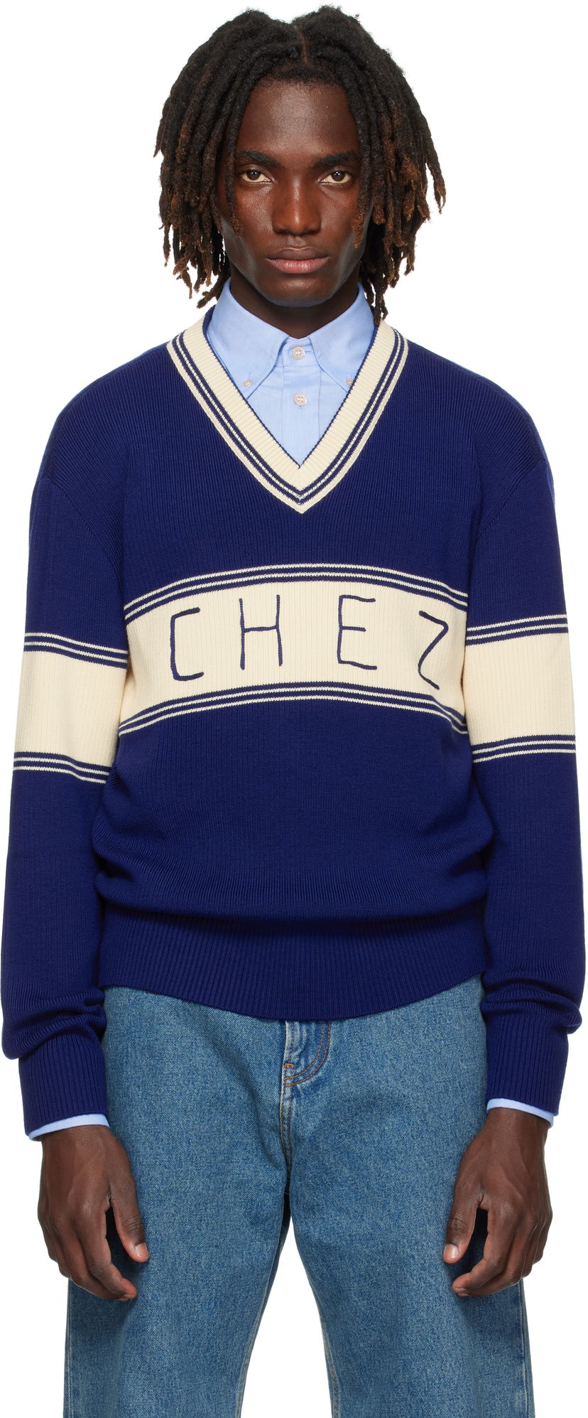 Džemper Valentino Valentino 'Chez Valentino' Jacquard Pattern Sweater Plava | 7V3KC34KB02