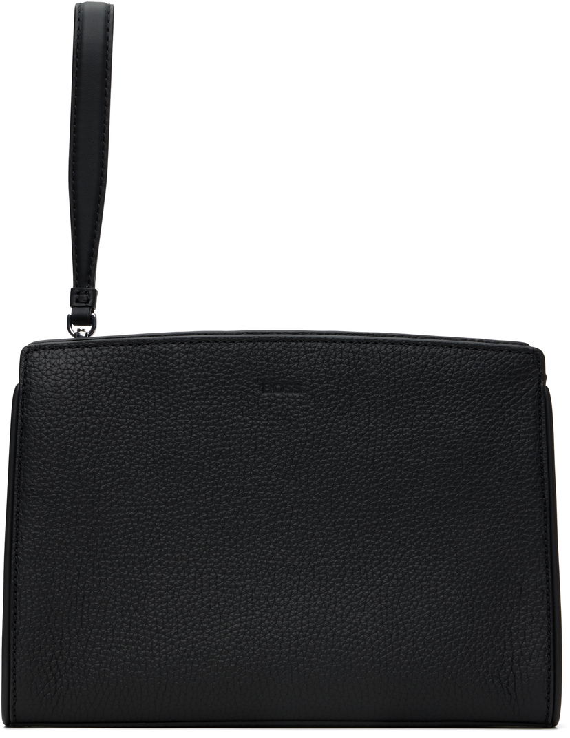 Novčanik BOSS BOSS Pebble-Grained Leather Wristlet Pouch Crna | 50548170