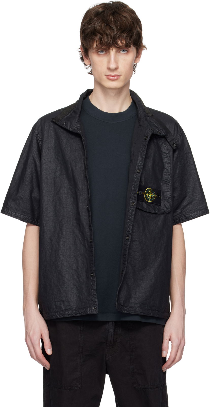 Košulja Stone Island Stone Island Organic Look Nylon Panama-TC Shirt Crna | K1S15 1200028 S0069