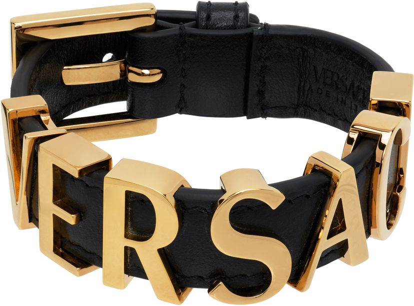 Narukvica Versace Versace Logo Leather Bracelet Crna | 1019930_1A00637