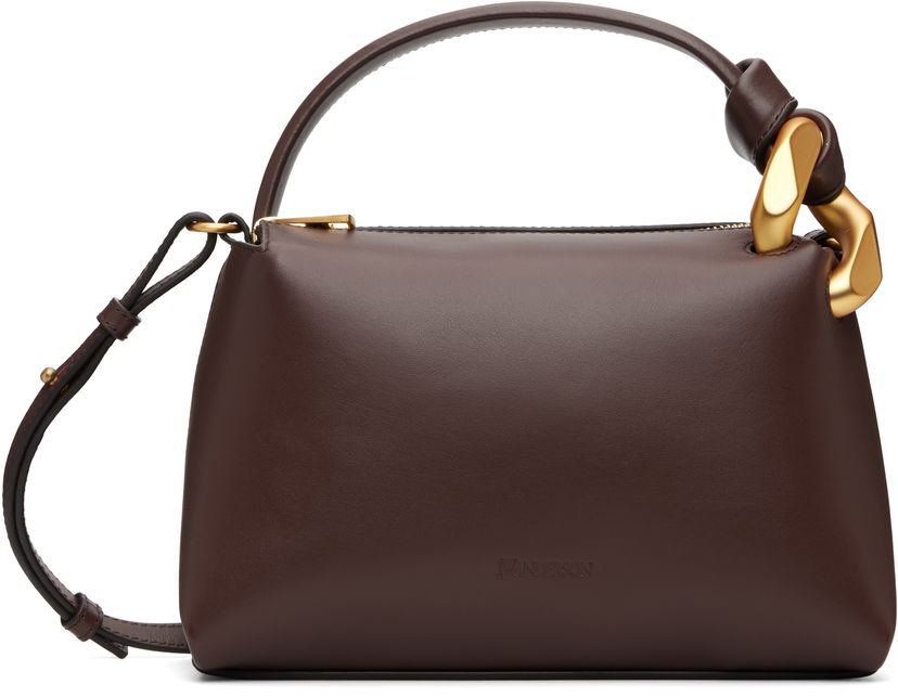 Torba za rame JW Anderson JW Anderson The JWA Small Corner Leather Shoulder Bag with Sculptural Link Handle Smeđa | HB0758-LA0232