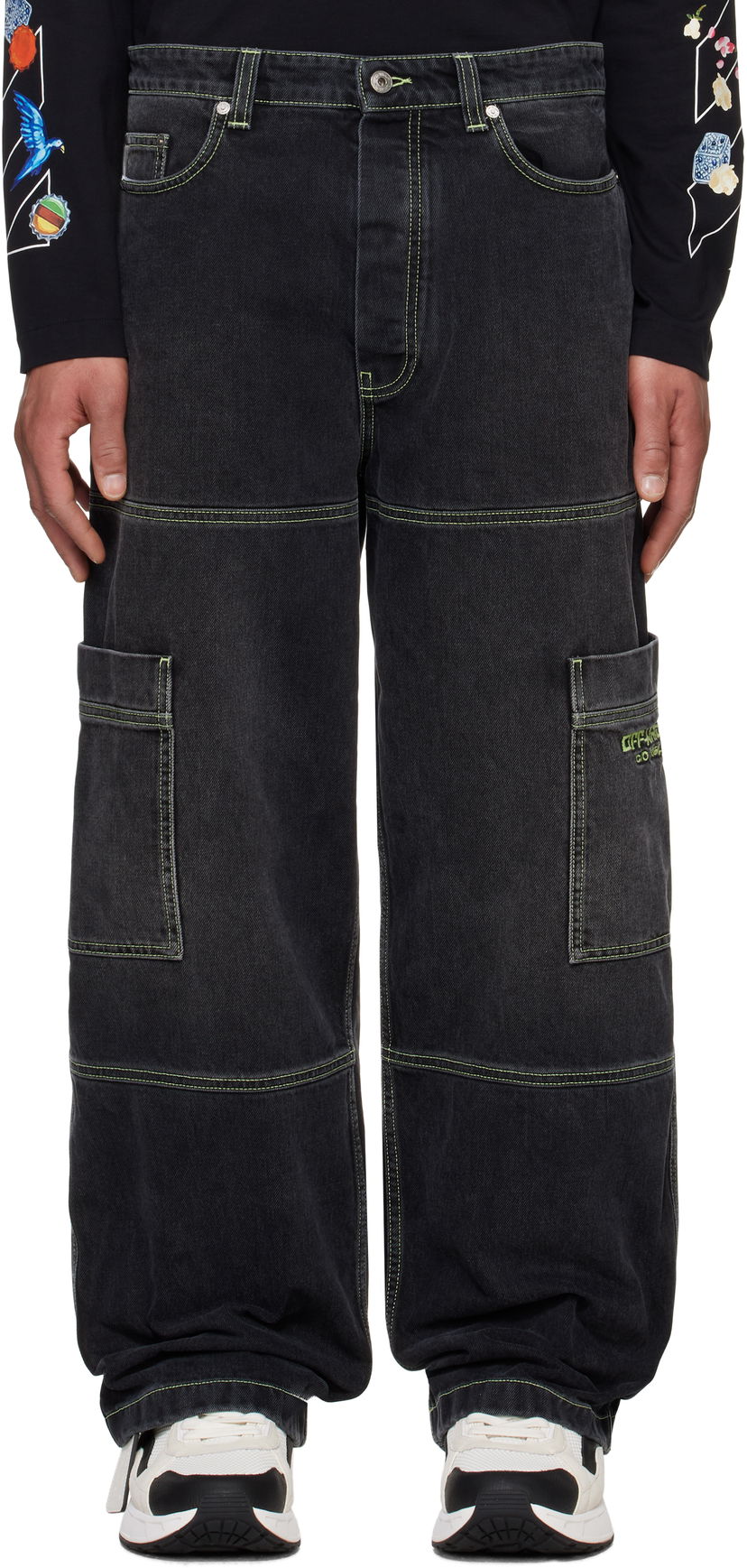 Jeans Off-White Off-White Irregular Denim Cargo Pants Crna | OMYA18QS25DEN0021350