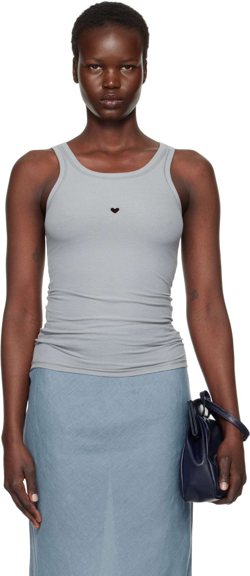 Majica bez rukava Baserange Heart Cutout Ribbed Tank Top Siva | TOHT-RB-SP25