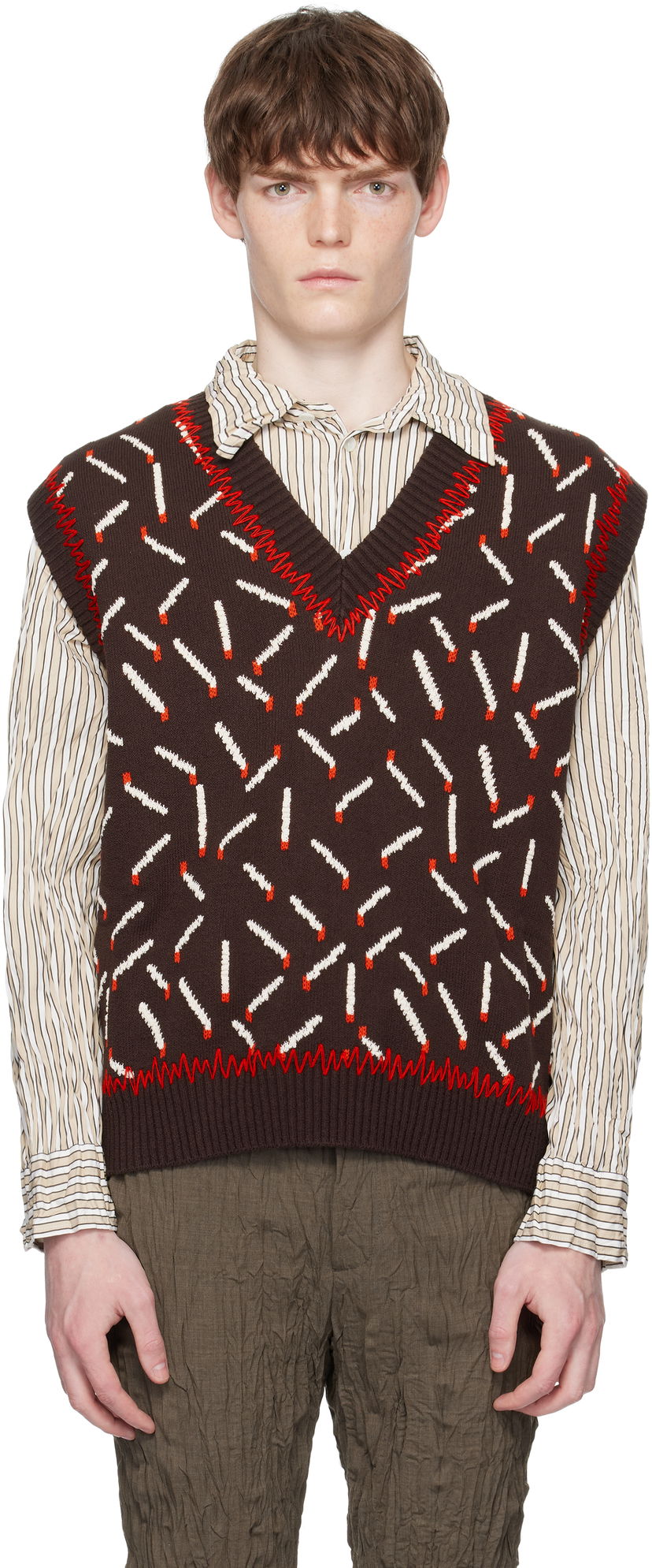 Prsluk Bottega Veneta Bottega Veneta Cotton Jacquard Matches Vest Smeđa | 823017V5ET02049
