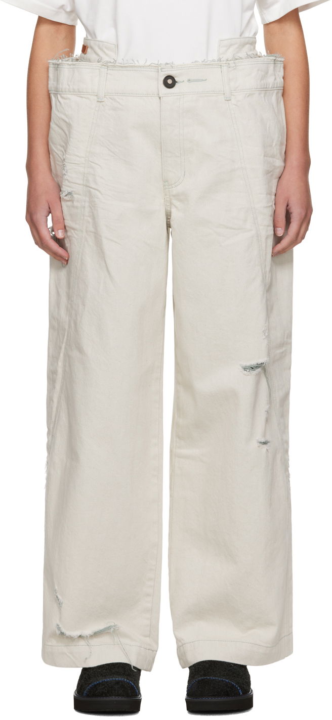 Cargo hlače ADER ERROR Distressed Wide Leg Jeans Bež | BMADFWBT0110WH