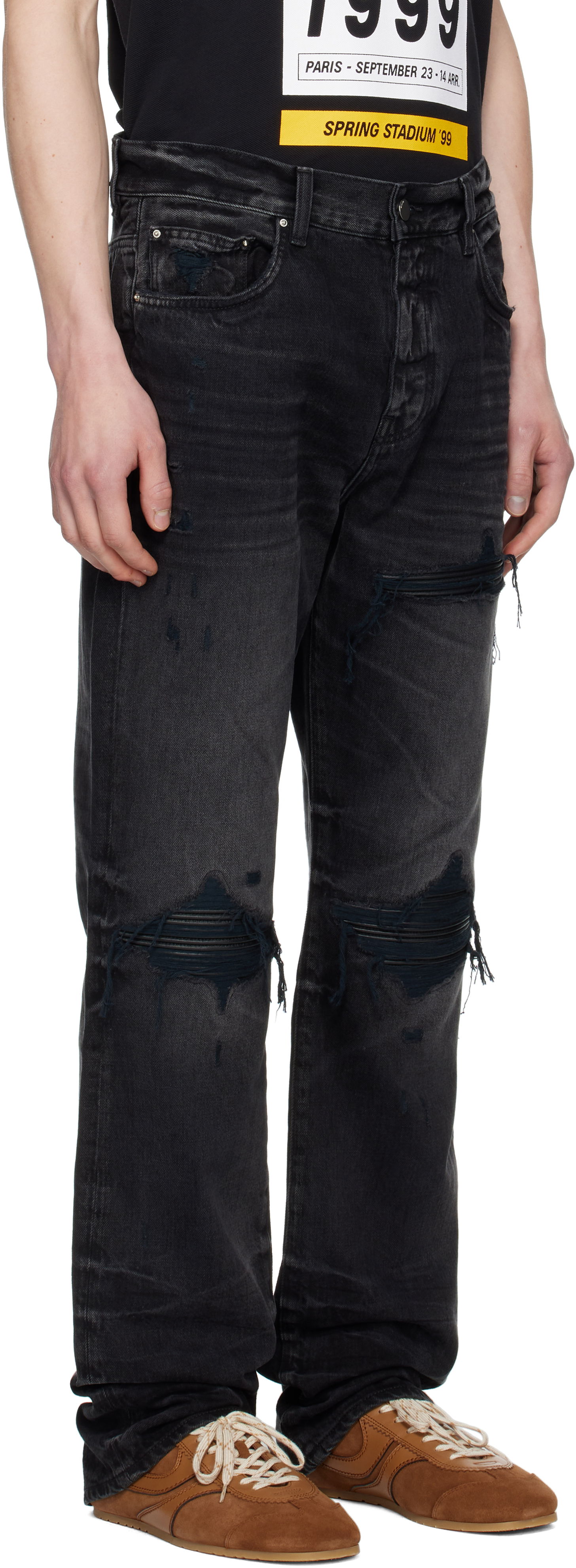 Jeans AMIRI AMIRI Leather Straight MX1 Jeans Crna | AMDNGH1086, 1