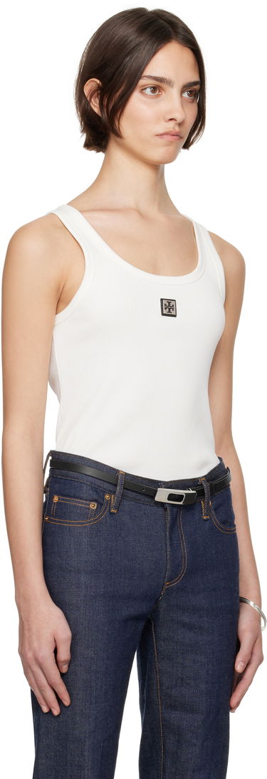 Majica bez rukava Tory Burch Tory Burch Cotton Scoop Tank Top with Metal Logo Bijela | 165173-047, 1