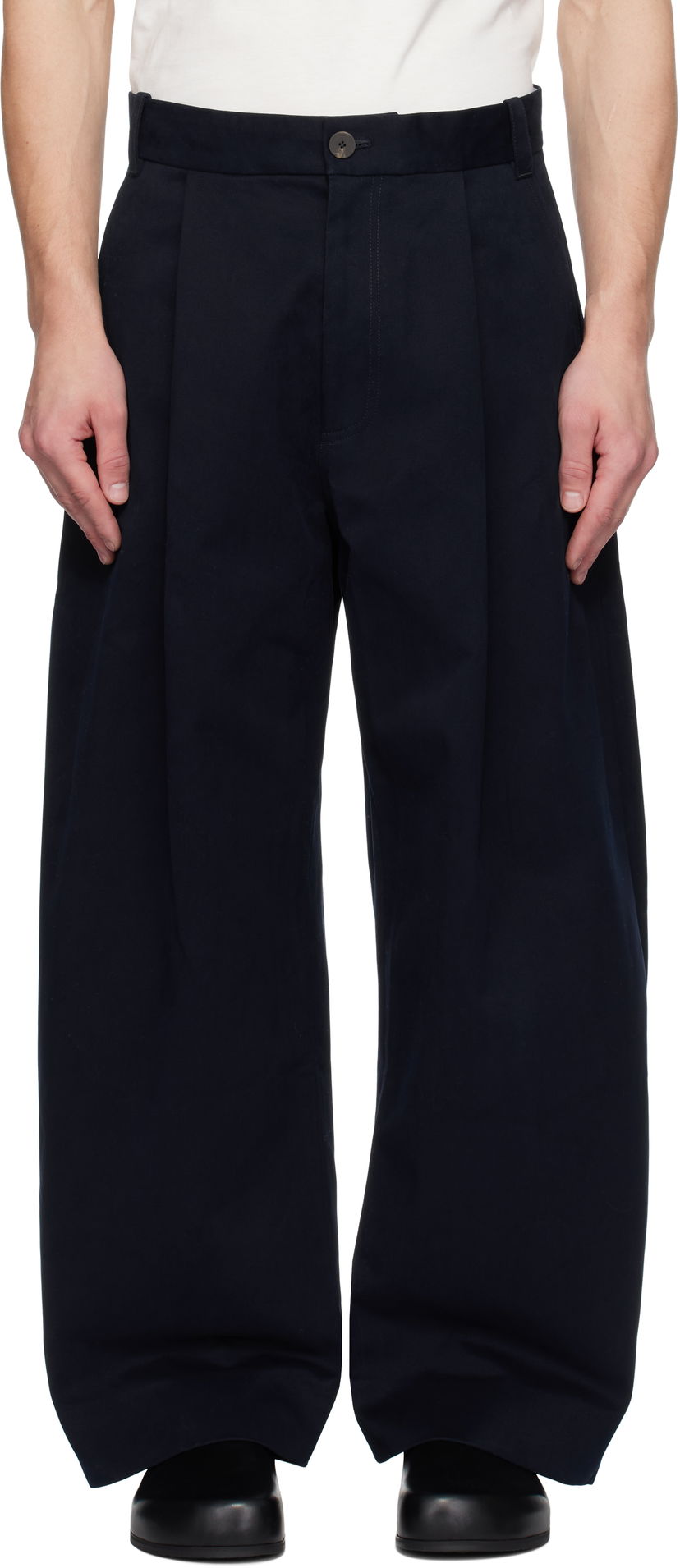 Hlače Studio Nicholson Studio Nicholson Pleated Wide-Leg Trousers Tamnoplava | SORTE SNM - 1248