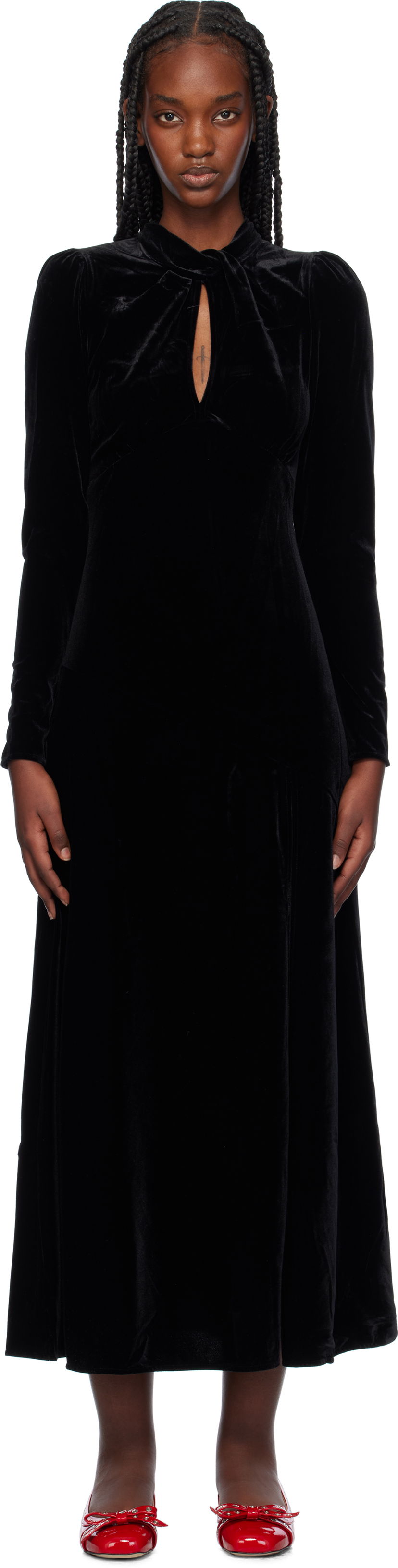 Haljina GANNI Velvet Maxi Dress Crna | T3980